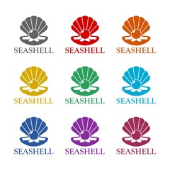 Wall Mural - Seashell with pearl logo icon isolated on white background. Set icons colorful