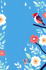 Wall Mural - Background with bird and floral frame, painting illustration. Generative AI