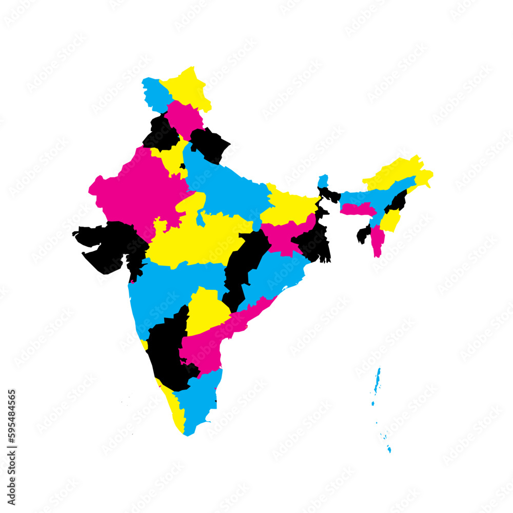  India political map of administrative divisions - states and union Illustration 