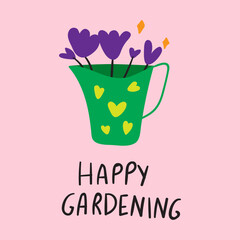 Wall Mural - Happy gardening. Illustration on pink background.