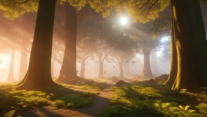 Wall Mural - An Inspiring Image Of A Forest With A Path And Trees AI Generative