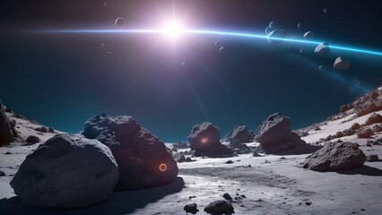 A Radiant View Of A Planet With A Bright Sun And A Few Rocks AI Generative