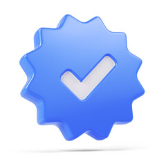 Fototapete - Approved Icon. Blue Star Shape and White Check Mark Icon. 3D Rendering