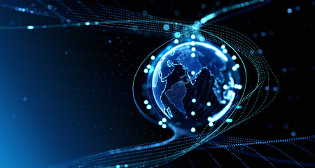 Aufkleber - Earth sphere hologram and digital lines connection, cyberspace and technology