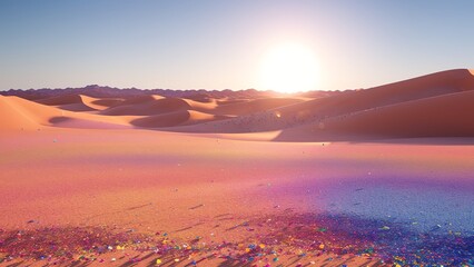 Wall Mural - A Colorful Desert Scene With A Sun Setting In The Distance AI Generative