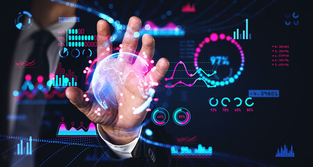 Poster - Man hand working with forex graphs