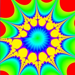 Original handmade artwork (not AI). A unique colourful and detailed visualisation of a mathematical object called a fractal.
