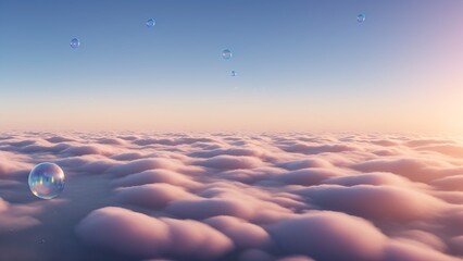 Wall Mural - A Remarkable View Of A Group Of Bubbles Floating In The Sky AI Generative