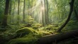  a forest filled with lots of green moss covered trees and plants.  generative ai