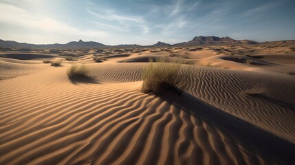  a desert landscape with a small bush in the middle of the desert.  generative ai