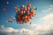 Illustration of balloons flying upwards with transparent background. Generative AI