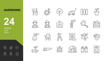 Gardening Line Editable Icons Set. Vector Illustration In Modern Thin Line Style Of Horticultural Icons: Work Tools, Plants, Cultivation And Care. Pictograms And Infographics For Mobile Apps