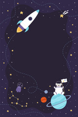 Wall Mural - space travel and cute koala astronaut vertical banner vector illustration. cartoon happy animal in h