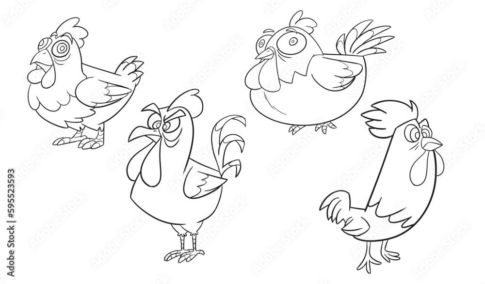 Rooster Coloring Page Colored Illustration. Doodle style. Outline ...