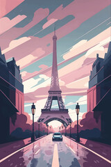 Wall Mural - Eiffel tower in Paris, France. Vector illustration in flat style