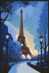 Wall Mural - Eiffel tower in Paris, France. Vector illustration in flat style