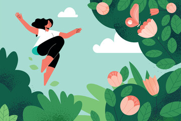 Illustration of nature, enjoyment of life, ecology. Vector concept for web banner, poster, marketing, social media, background.