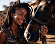 © mariokeeneye - Portrait of an AfricanAmerican girl holding a horse by the bridle created with Generative AI technology