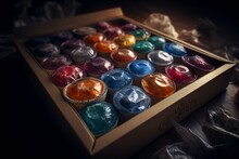Assorted Condoms Displayed Without Packaging In A Top-down Orientation. Generative AI