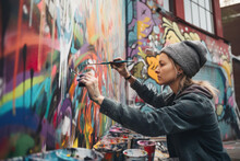 Street Artist Making a New Graffiti. Generative AI