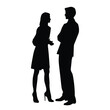 © Galina - Vector silhouettes of  man and a woman, a couple of standing and talking business people, profile, black color isolated on white background