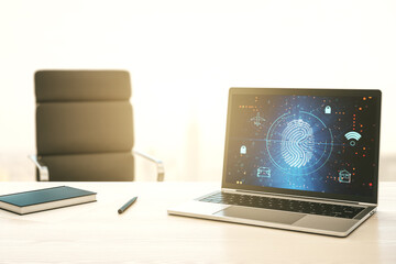 Aufkleber - Abstract creative fingerprint hologram on modern computer monitor, protection of personal information concept. 3D Rendering