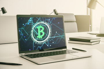 Poster - Creative Bitcoin concept on modern computer monitor. 3D Rendering