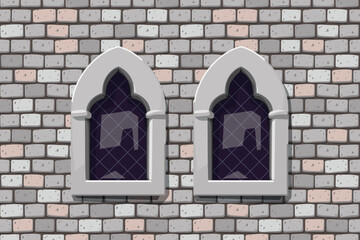 Wall Mural - medieval windows on grey color stone wall