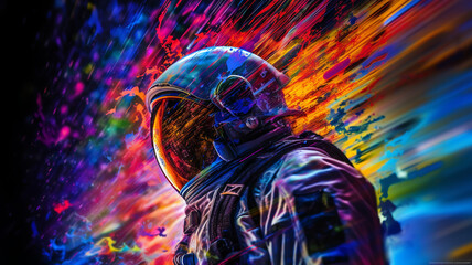 Abstract colorful astronaut background, Generative AI