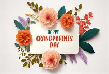 Frame made of beautiful flowers and phrase HAPPY GRANDPARENTS DAY. Generative Ai