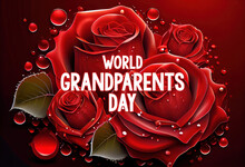 Happy Grandparents Day Romantic Floral Frame With Red Roses On Wooden Background. Generative Ai