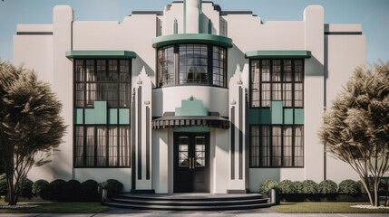 Art deco exterior house design in daytime golden hour generative ai