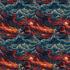 Lighthouse in stormy landscape. AI generative illustration.