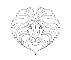 Wall Mural - Lion head line drawing, vector icon, outline logo, zodiac symbol for astrology, minimalistic tattoo, wild animal portrait isolated on white background.