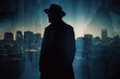 silhouette of male detective in a hat. Poster banner for thriller movie and book dramatic novel. Generative AI illustration