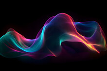 Abstract Fluid 3d Render Holographic Iridescent Neon Curved Wave In Motion Background On The Black Background. Gradient Design Element For Banners, Backgrounds, Wallpapers And Covers. Generative Ai
