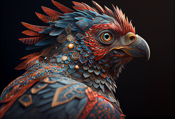 Poster - portrait of a rooster concept, contemporary colors and mood social background. Generative AI technology.