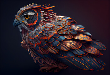 Poster - portrait of an owl concept, contemporary colors and mood social background. Generative AI technology.