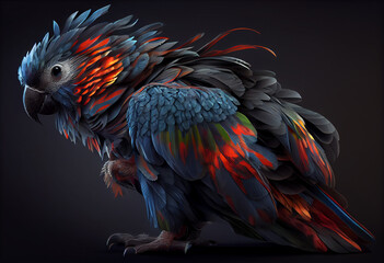 Poster - parrot on black concept, contemporary colors and mood social background. Generative AI 