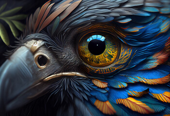 Poster - close up of a parrot concept, contemporary colors and mood social background. Generative AI technology.
