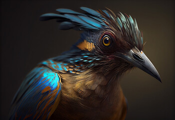 Poster - close up of a peacock  concept, contemporary colors and mood social background. Generative AI technology.