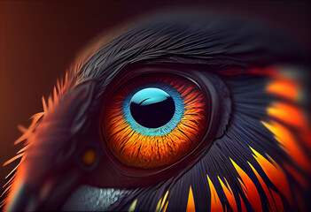 Poster - eye of the BIRD concept, contemporary colors and mood social background. Generative AI technology.