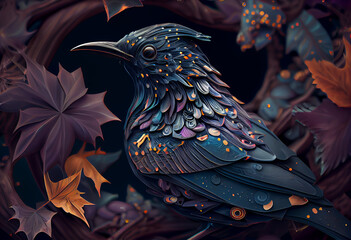 Leinwandbilder - peacock in the night  concept, contemporary colors and mood social background. Generative AI technology.