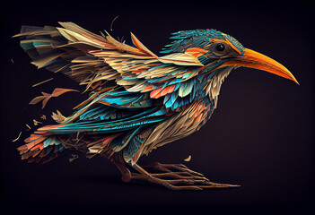Poster - illustration of a bird  concept, contemporary colors and mood social background. Generative AI technology.