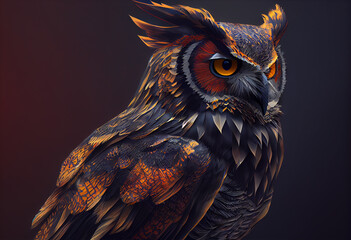 Poster - Beautiful ABSTRACT photo, Horned Owl concept, contemporary colors and mood social background. Generative AI technology.
