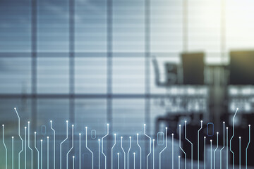 Aufkleber - Abstract virtual microscheme illustration on a modern conference room background. Big data and database concept. Multiexposure