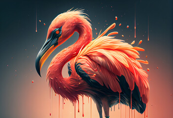 Leinwandbilder - close up of a flamingo  concept, contemporary colors and mood social background. Generative AI technology.