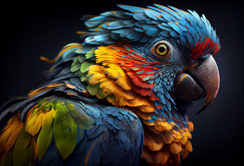 Leinwandbilder - blue and yellow macaw Concept, contemporary colors and mood social background. Generative AI technology.