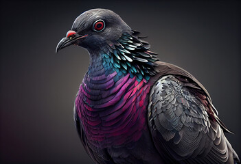 Leinwandbilder - close up of a pigeon   concept, contemporary colors and mood social background. Generative AI technology.