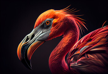 Leinwandbilder - close up of a flamingo  concept, contemporary colors and mood social background. Generative AI technology.